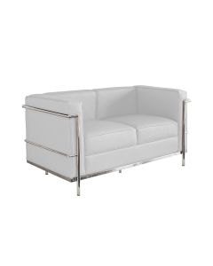 Sofa Le Corbusier de 2 Lugares Cromado em Couro Natural Branco