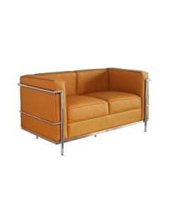 Sofa Le Corbusier de 2 Lugares Inox Sintético Caramelo