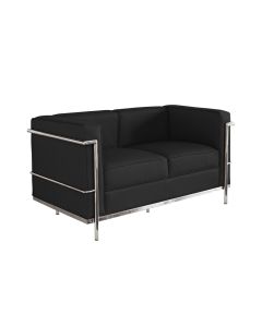 Sofa Le Corbusier de 2 Lugares Inox Sintético Preto