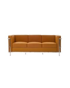 Sofa Le Corbusier 3 Lugares Inox em Couro Natural Caramelo