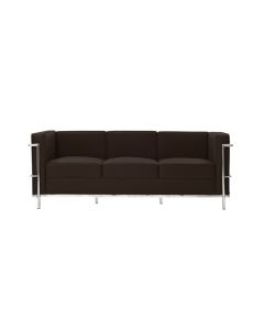 Sofa Le Corbusier 3 Lugares Inox em Couro Natural Marrom