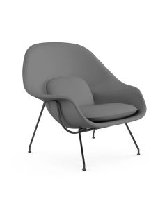 Poltrona Womb Chair sem Puff Base Preta Sintético Cinza