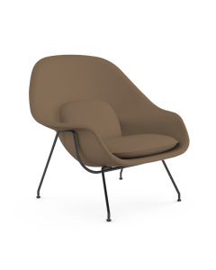 Poltrona Womb Chair sem Puff Base Preta Sintético Marrom