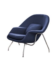 Poltrona Womb Chair sem Puff Cromada Linho Azul