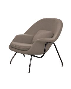 Poltrona Womb Chair sem Puff Base Preta Linho Bege