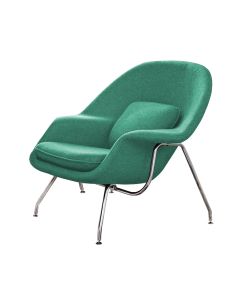 Poltrona Womb Chair com Puff Cromada Linho Verde