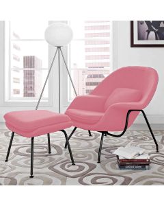 Poltrona Womb Chair com Puff Linho Rosa